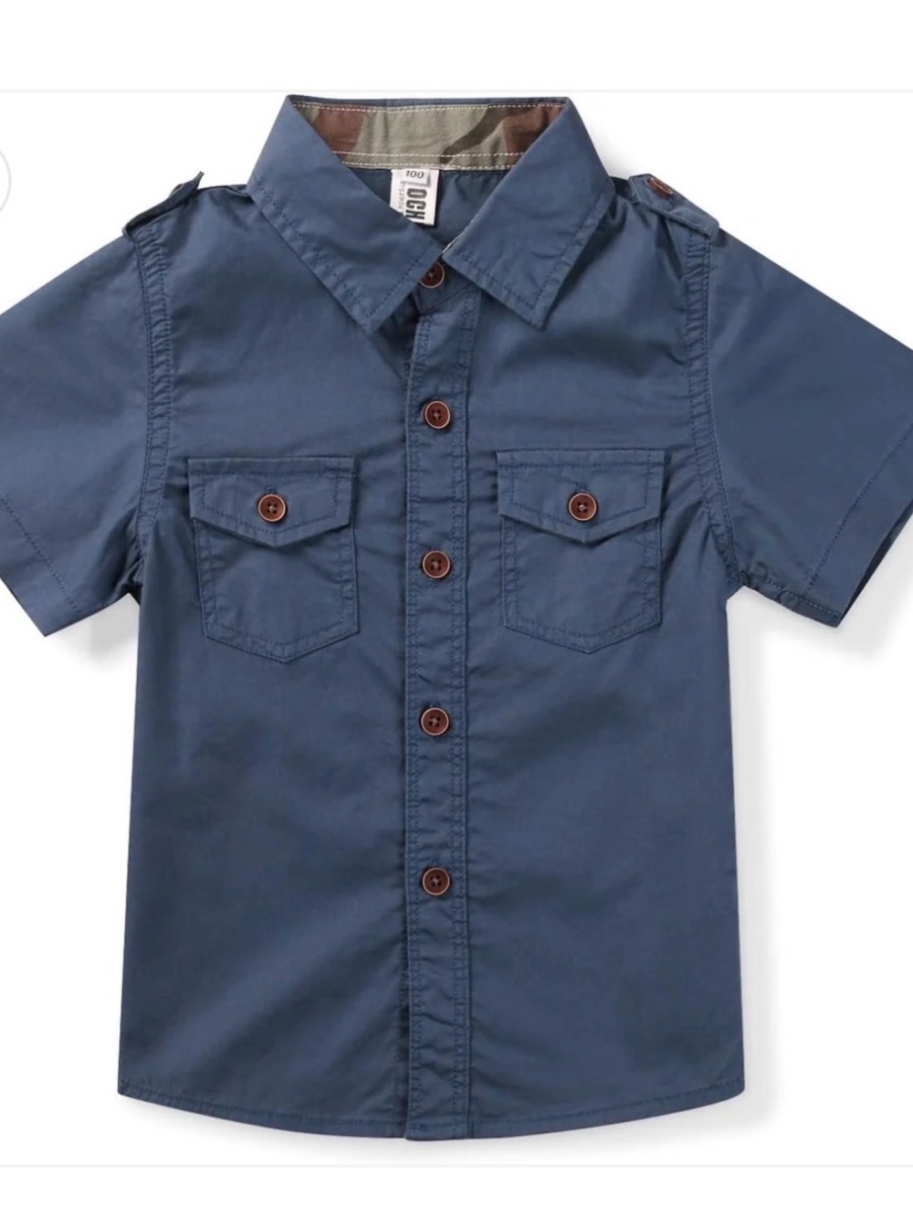 Boys Short-Sleeve Navy Button-Down Shirt with Chest Pockets